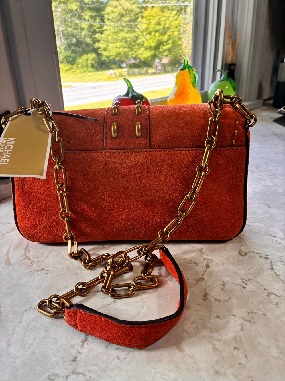 Michael Kors Tribeca Small Studded Suede Shoulder Bag - Picture 5 of 10
